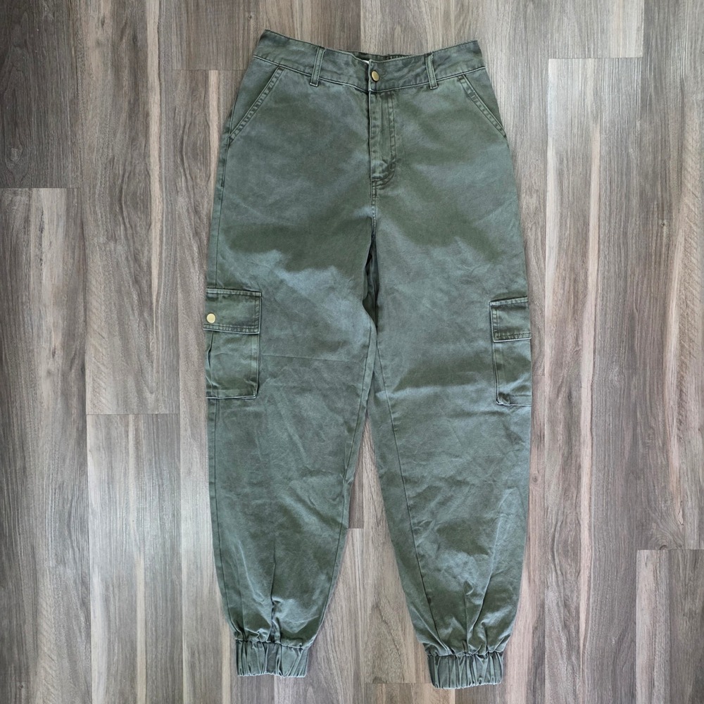 EN.ES Olive Green Cargo Jogger Pants High Waisted Utility Size US 4